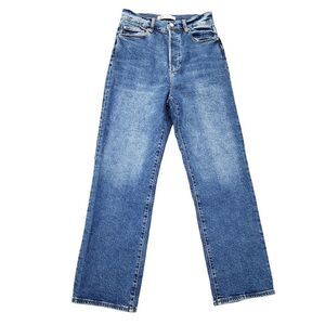 Zara Straight Leg Denim Jeans High Rise Button Fly Blue Women's Size 6